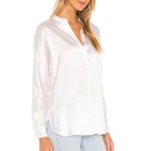 Vince Band Collar Silk Blouse In White size L